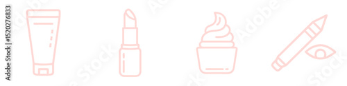 Luxurious shaving cream design, skincare moisturizer, lipstick and eyeliner pencil outline icon set for personal grooming, perfect for skincare and barber services