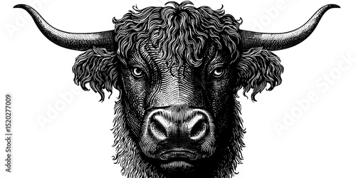 Vintage engraved illustration of a strong bull, showcasing intricate details and bold design in classic artistic style