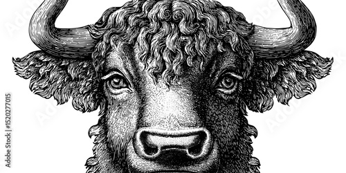 Vintage engraved illustration of a majestic bison featuring intricate details and historic design elements for art enthusiasts