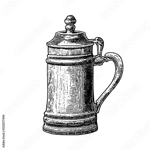 Intricate vintage engraving of a classic beer stein designed for collectors and enthusiasts