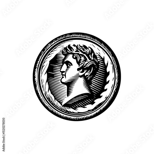 Engraved vintage emblem featuring a noble profile set in classic style design