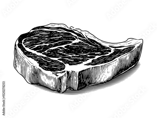 Vintage engraved illustration of a prime cut steak featuring intricate details and a classic design from an exquisite collection