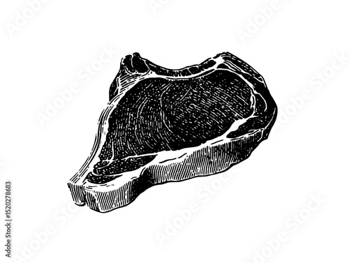 Vintage engraved illustration of a cut of meat showcasing intricate details and artistry in a classic design style