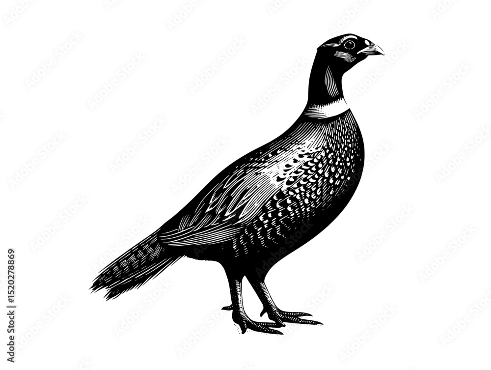 Fototapeta premium Exquisite vintage engraving of a pheasant showcasing intricate details and artistic flair in this remarkable design collection