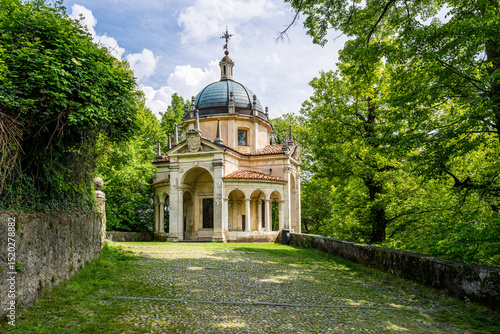 View of the ascent of the seventeenth-century fourteen chapels, with the representation of the Via Crucis, of the 