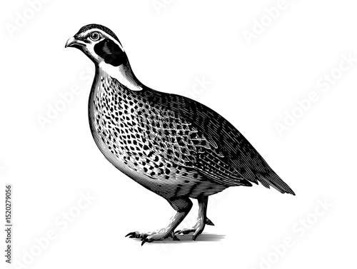 Engraved vintage illustration of a quail showcasing intricate details in a classic design for decorative purposes