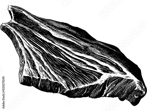Vintage engraved illustration of a cut of meat showcasing intricate details and textures from a bygone era