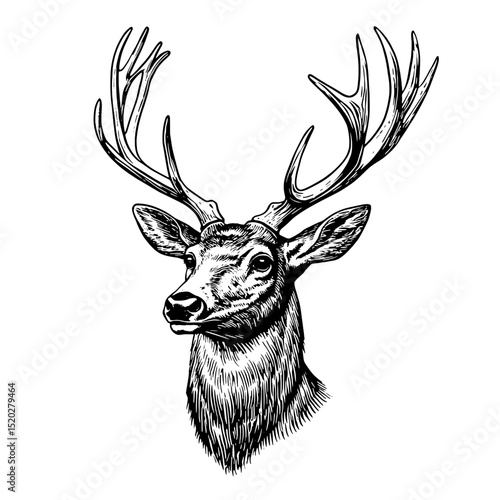 Vintage engraved emblem featuring a majestic stag head showcasing intricate detailing and classical artistry