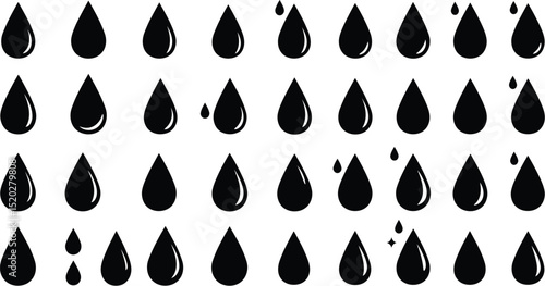 Group of falling raindrops simple silhouette design for weather and climate concepts