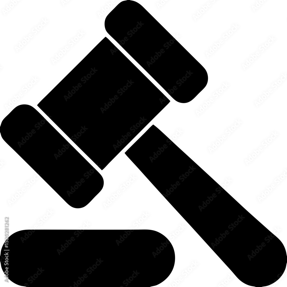 Black silhouette of a gavel and striking block on transparent background Black silhouette of a gavel and striking block on transparent background