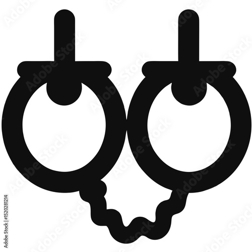 Black Handcuffs Icon with Connected Chain on Transparent Background