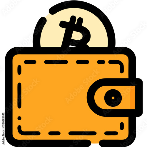 Cartoon Wallet with Bitcoin Cryptocurrency Coin Illustration