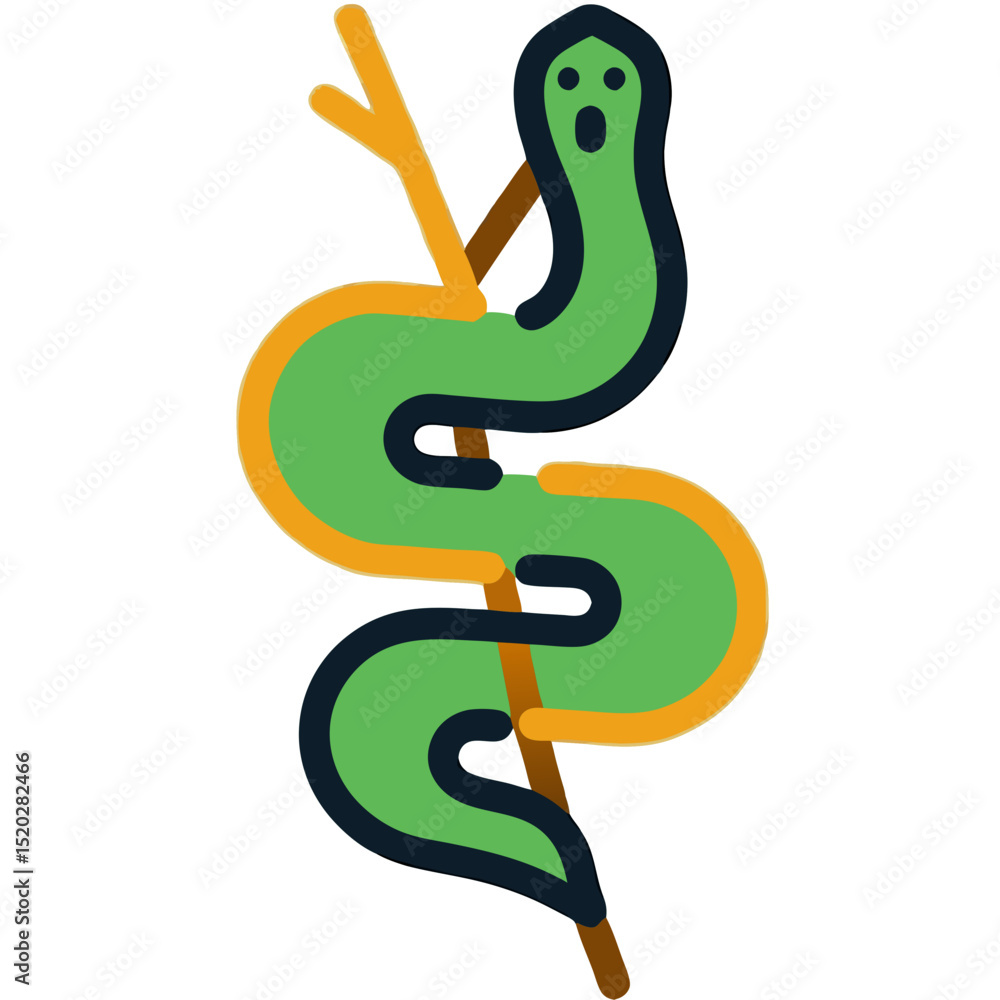 Obraz premium Green Snake Wrapped Around Staff of Asclepius Icon