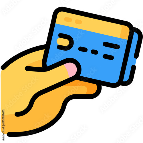 Hand holding a blue and yellow credit card