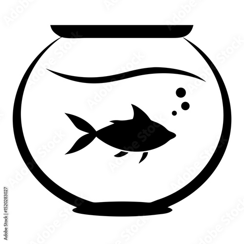 Simple fishbowl with single fish inside. Fishbowl illustration shows a classic round glass bowl filled with water and a single swimming fish.