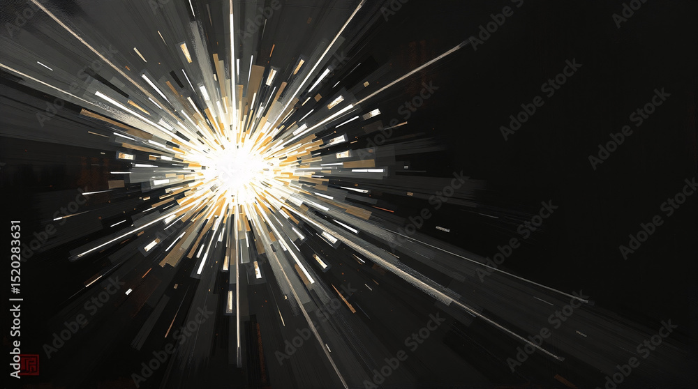 Fototapeta premium Bright, dynamic light rays radiating from a central point with abstract, modern beams.