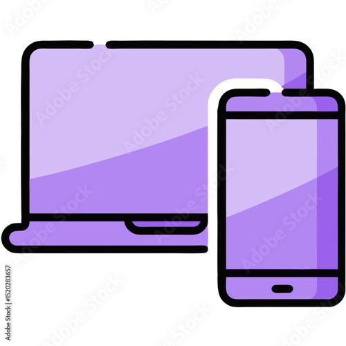Stylized Laptop and Smartphone Illustration with Purple Fill and Black Outline