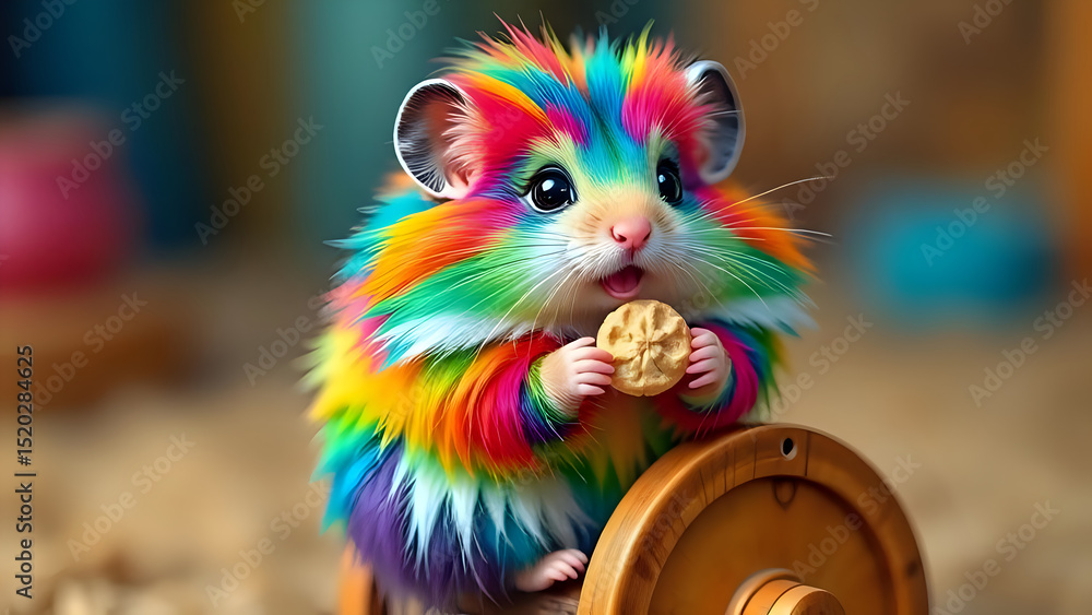 Fototapeta premium Rainbow Hamster Holds a Nut