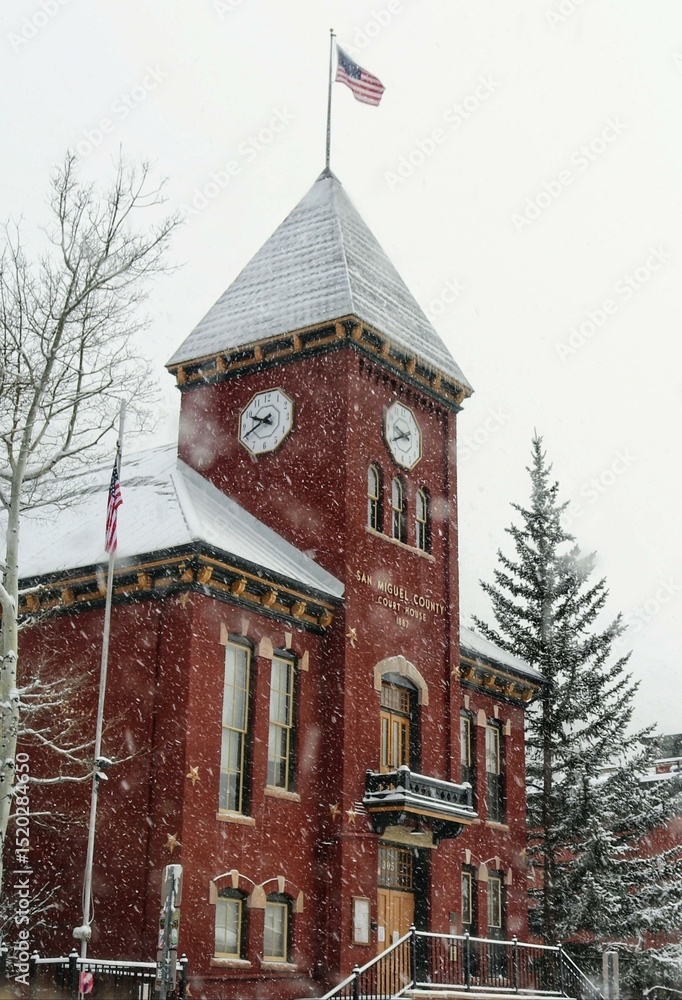 Fototapeta premium San Miguel County Court House in the Snow - Telluride, Colorado