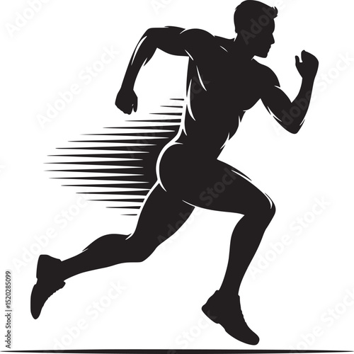 Silhouette of a muscular man running with speed lines against a white background in a vector style