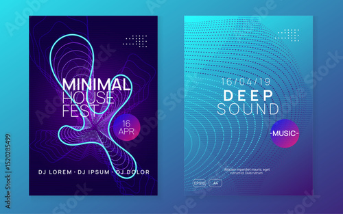Party Design. Green Music Magazine. Psychedelic Radio Invitation. Festival Vector. Pink Sound Background. Techno Electro Element. Night Club Flyer. Blue Party Design