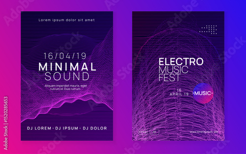 Sound Set. Dance Event. Blue Edm Banner. Music Electro Template. Festival Invite. Green Techno Background. Soundwave Disco Invitation. Violet Sound Set