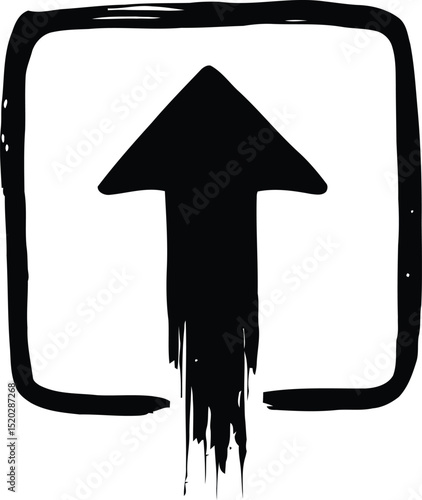 Upward Direction Icon: A bold black arrow, pointing towards the sky, is enclosed within a square border, the graphic conveying concepts of growth, ascension, and progression. 