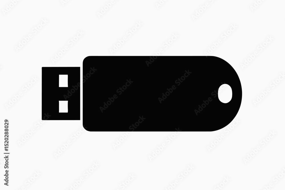Fototapeta premium USB Drive Silhouette black icon. Vector illustration of a flash drive or memory stick. Data storage, portable device for digital information. Computer peripheral technology symbol concept design.