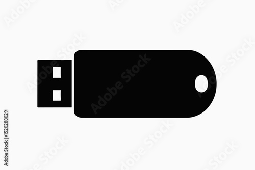 USB Drive Silhouette black icon. Vector illustration of a flash drive or memory stick. Data storage, portable device for digital information. Computer peripheral technology symbol concept design.