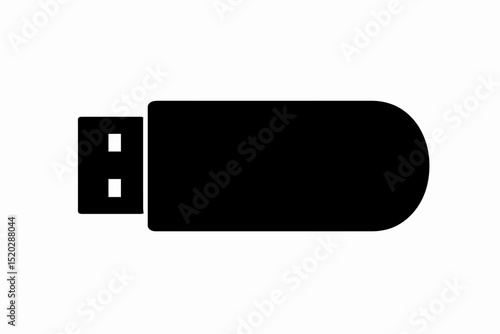 USB drive silhouette vector icon. Flash drive for data storage, digital technology concept. Memory stick graphic symbol. Portable data device, computer peripheral illustration. Black isolated.