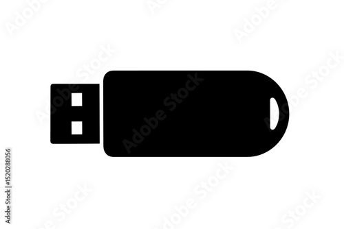 USB Flash Drive Silhouette. Black Memory Stick Icon for Data Storage. Vector Graphic of Portable USB Device. Technology & Computer Peripheral Concept for File Transfer. Isolated Illustration.