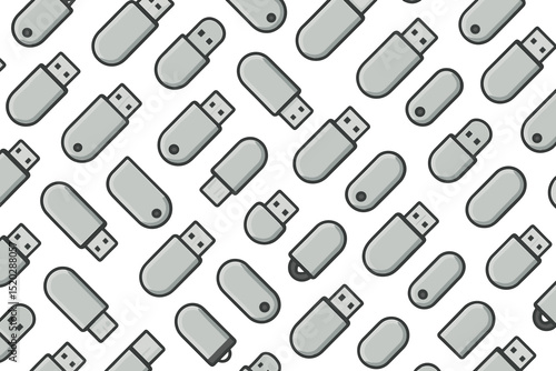 USB drive pattern seamless vector background. Flash drive, memory stick illustration. Digital data storage, information transfer technology concept. Computer hardware, peripheral equipment design.