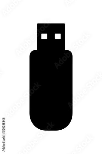 USB Drive Silhouette vector icon. Flash drive, memory stick symbol for digital data storage and information transfer. Portable computer hardware technology, backup device. Black graphic illustration.