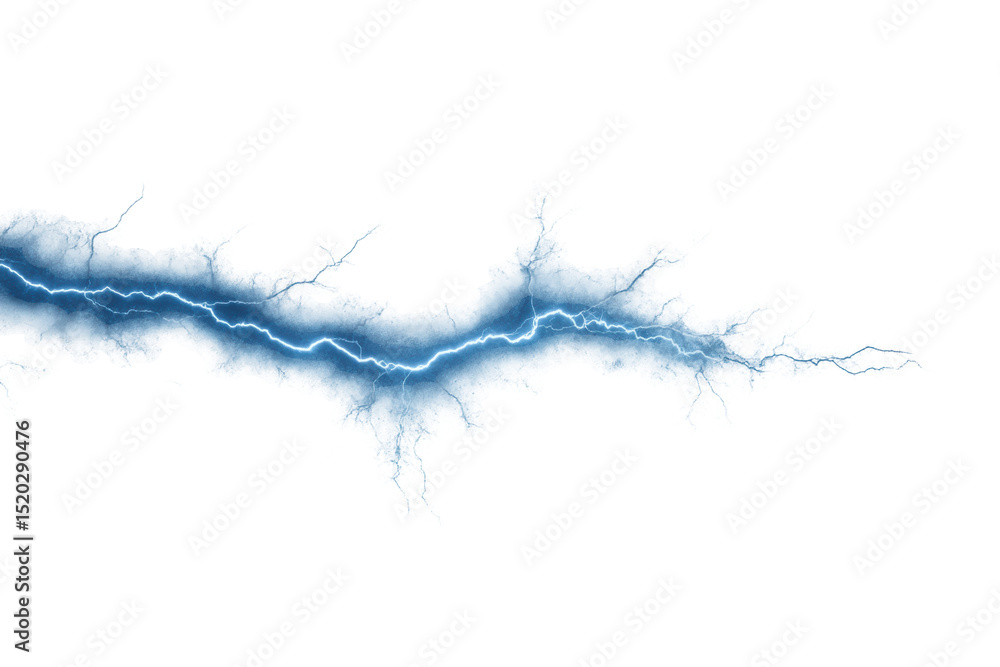 Fototapeta premium Electrifying blue lightning bolt energy surge on a black background, cut out