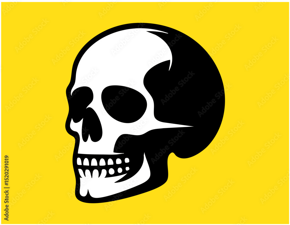 Obraz premium Bold Black and White Human Skull Illustration on Yellow Background