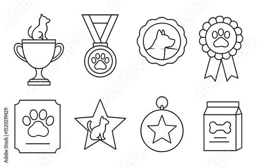 Science awards outline icons set – recognition, achievement, prize symbols