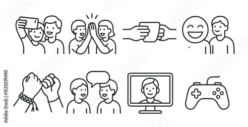 Team spirit silhouette icons set – simple, fitness and sports symbols collection