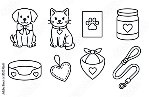 Anniversary celebration outline icons set – simple, party and love symbol collection