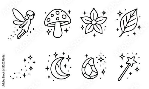 Futuristic space linear icons set – outline, sci-fi and cosmic design elements