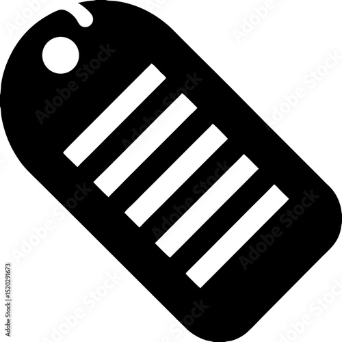 Black price tag icon with white lines and hole for hanging