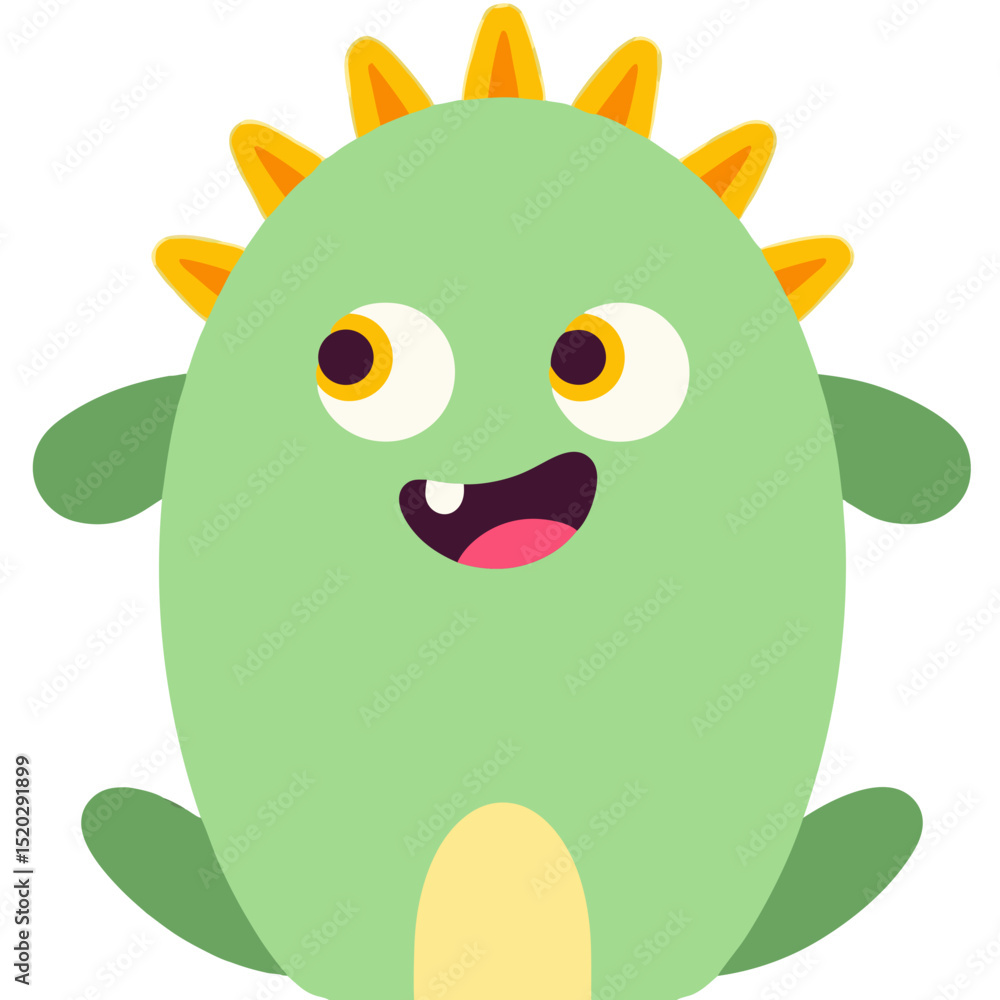Fototapeta premium Cartoon Green Monster with Yellow Spikes and Happy Expression