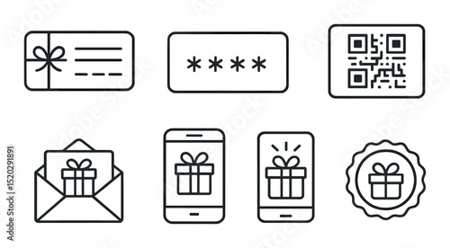 Mystery gift icons set – outline, surprise, and present design elements