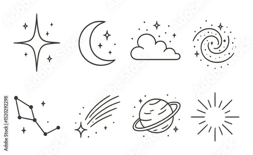 Mystic magic line icons set – silhouette, fantasy and enchanted symbols collection