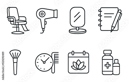Business appointment icons set – outline, meeting and schedule symbols