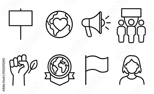 Mountain camp line icons set – outdoors, adventure and wilderness symbols