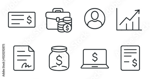 Emergency finance icons set – outline, money, crisis management symbols