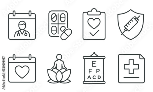 Project management outline icons set – linear, task planning, workflow symbols