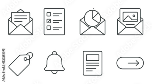 Email and collaboration linear icons set – outline, communication and message symbols