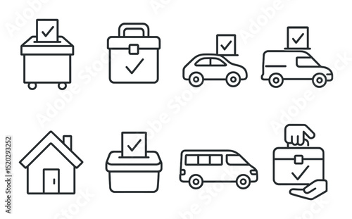 Polling station outline icons set – voting, election and democratic process symbols