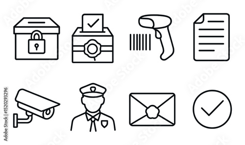 Mobile voting solutions outline icons set – simple, digital, election symbols
